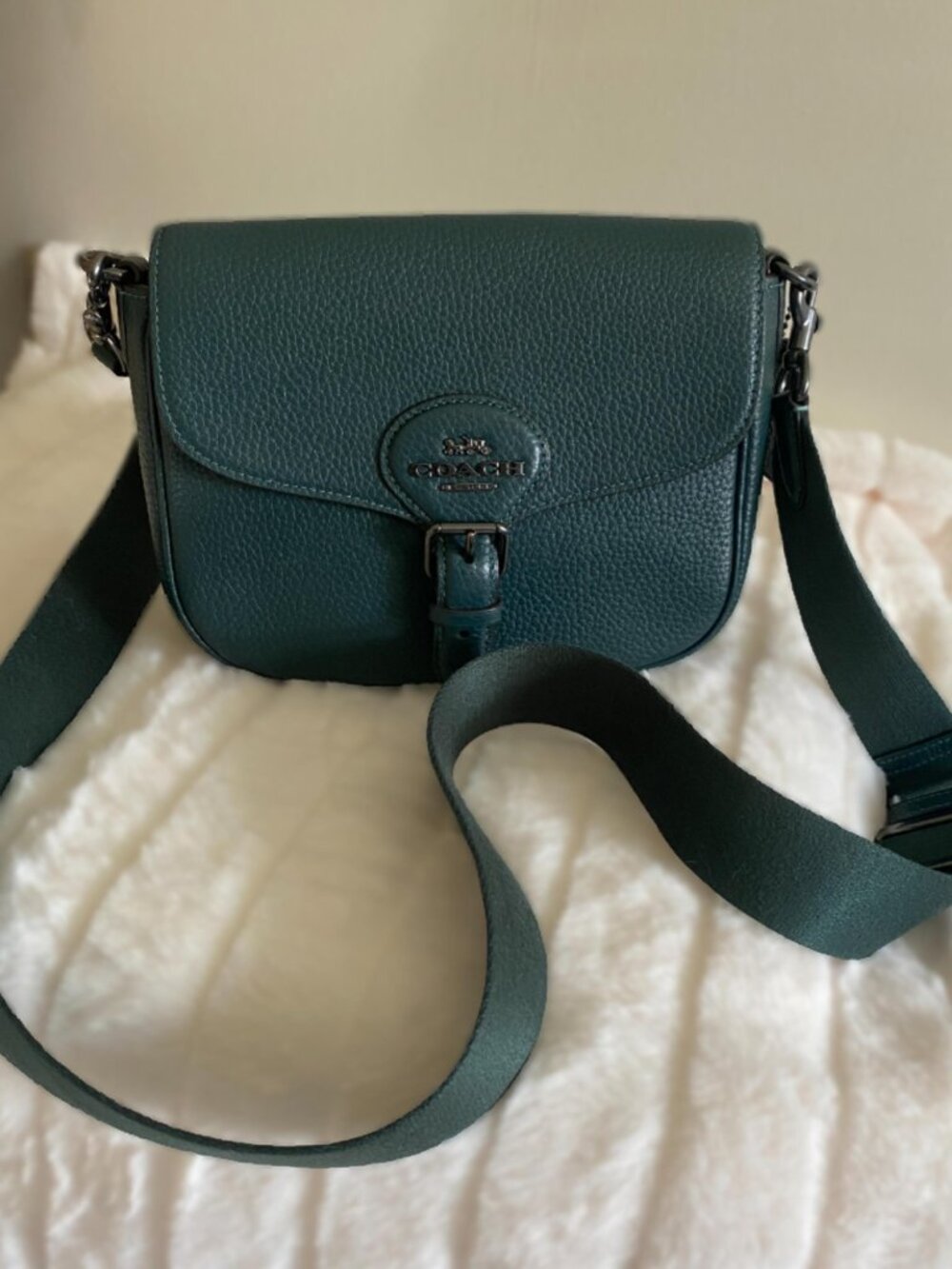 Coach Amelia Saddle Bag w/ Gunmetal Hardware in Dark Teal - Style CP107